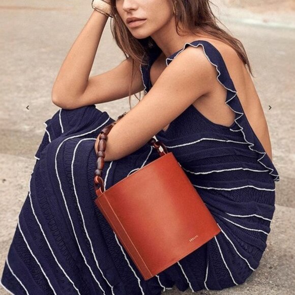 NWT Sezane Marcia Midi Dress Navy Blue Knit French Vacation Casual Soft - Picture 4 of 12